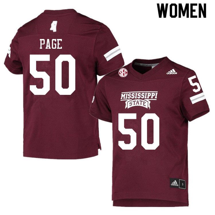 Women #50 DeShawn Page Mississippi State Bulldogs College Football Jerseys Sale-Maroon